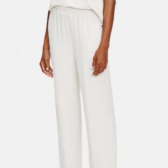 *NWT* EILEEN FISHER SILK GEORGETTE STRAIGHT PANT_BONE_L_$248 - Picture 2 of 5